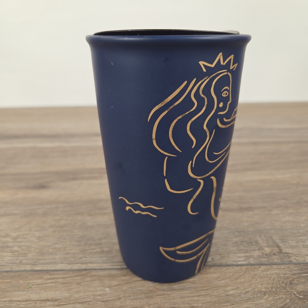 Starbucks 2017 Navy Blue Siren Mermaid Ceramic Tumbler Mug 12oz Anniversary - Picture 6 of 11